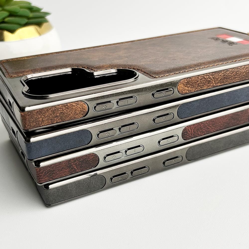 FRATO Samsung S24U Samsung Galaxy S24 Ultra Textured PU Leather Side Chrome Case Cover