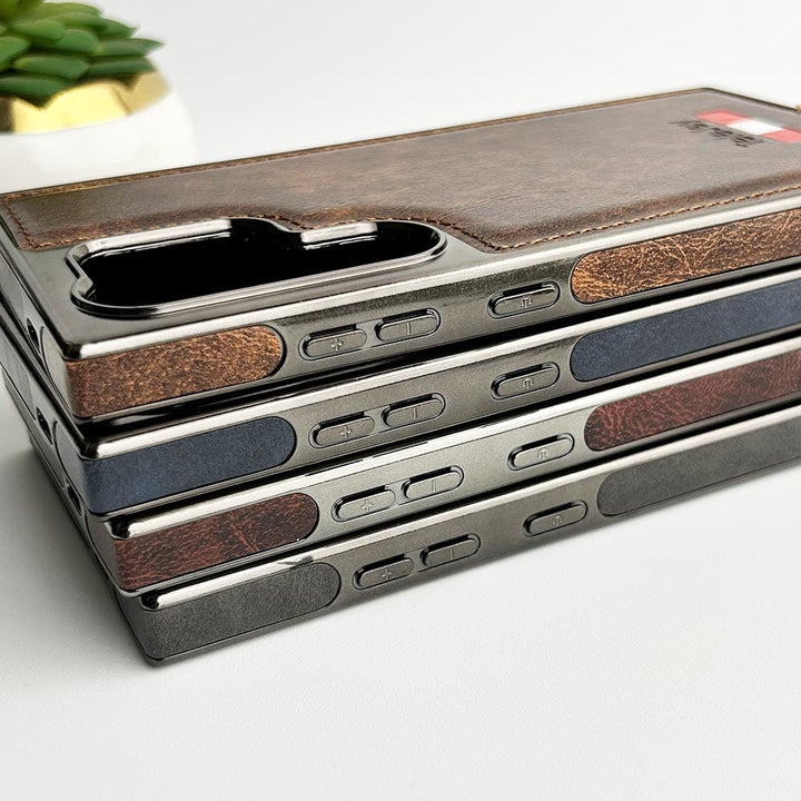 FRATO Samsung S24U Samsung Galaxy S24 Ultra Textured PU Leather Side Chrome Case Cover