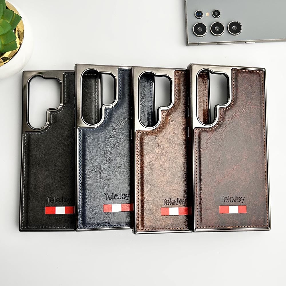 FRATO Samsung S24U Samsung Galaxy S24 Ultra Textured PU Leather Side Chrome Case Cover