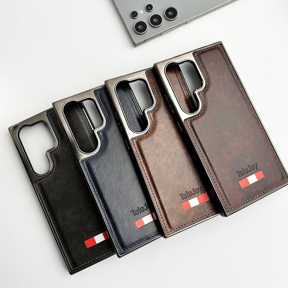 FRATO Samsung S24U Samsung Galaxy S24 Ultra Textured PU Leather Side Chrome Case Cover