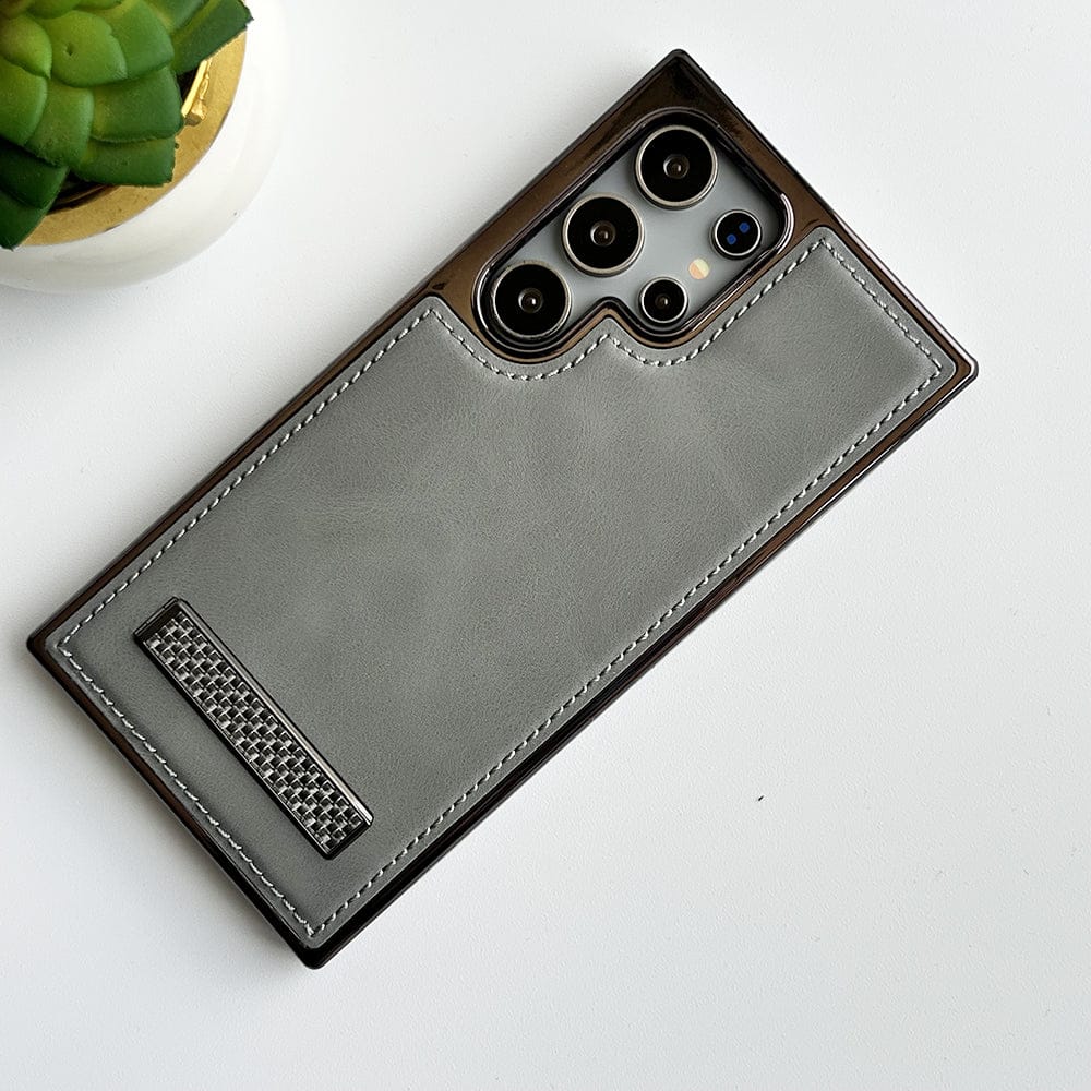 FRATO Samsung S24U Samsung Galaxy S24 Ultra Textured Stripe Stand PU Leather Side Chrome Case Cover