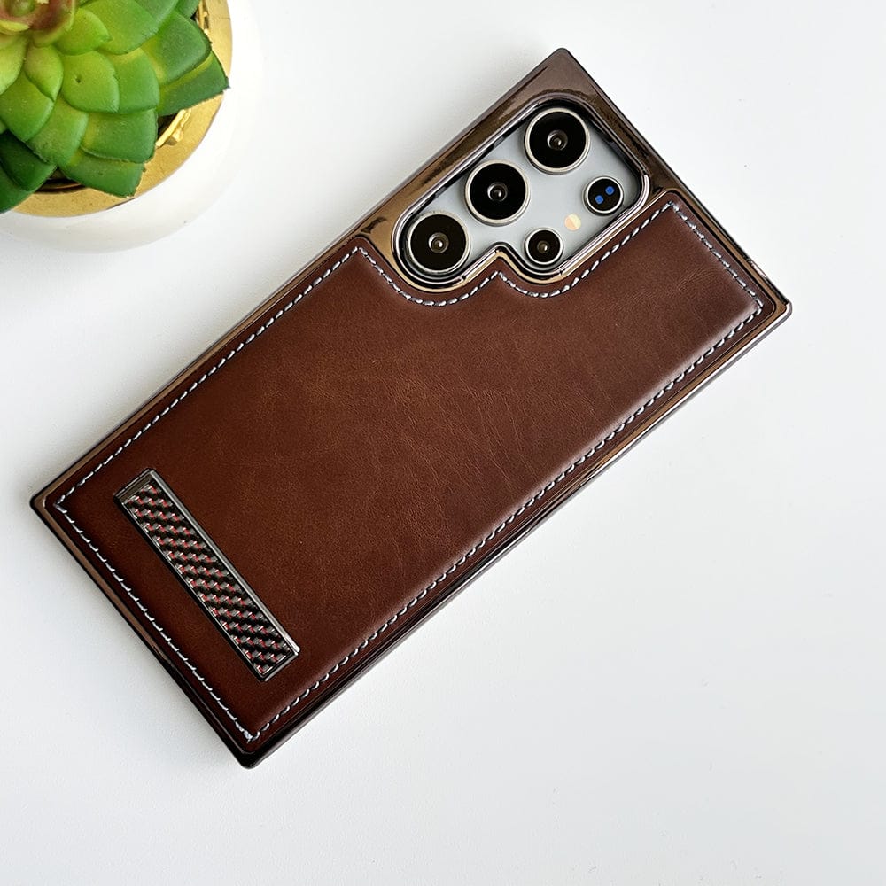 FRATO Samsung S24U Samsung Galaxy S24 Ultra Textured Stripe Stand PU Leather Side Chrome Case Cover