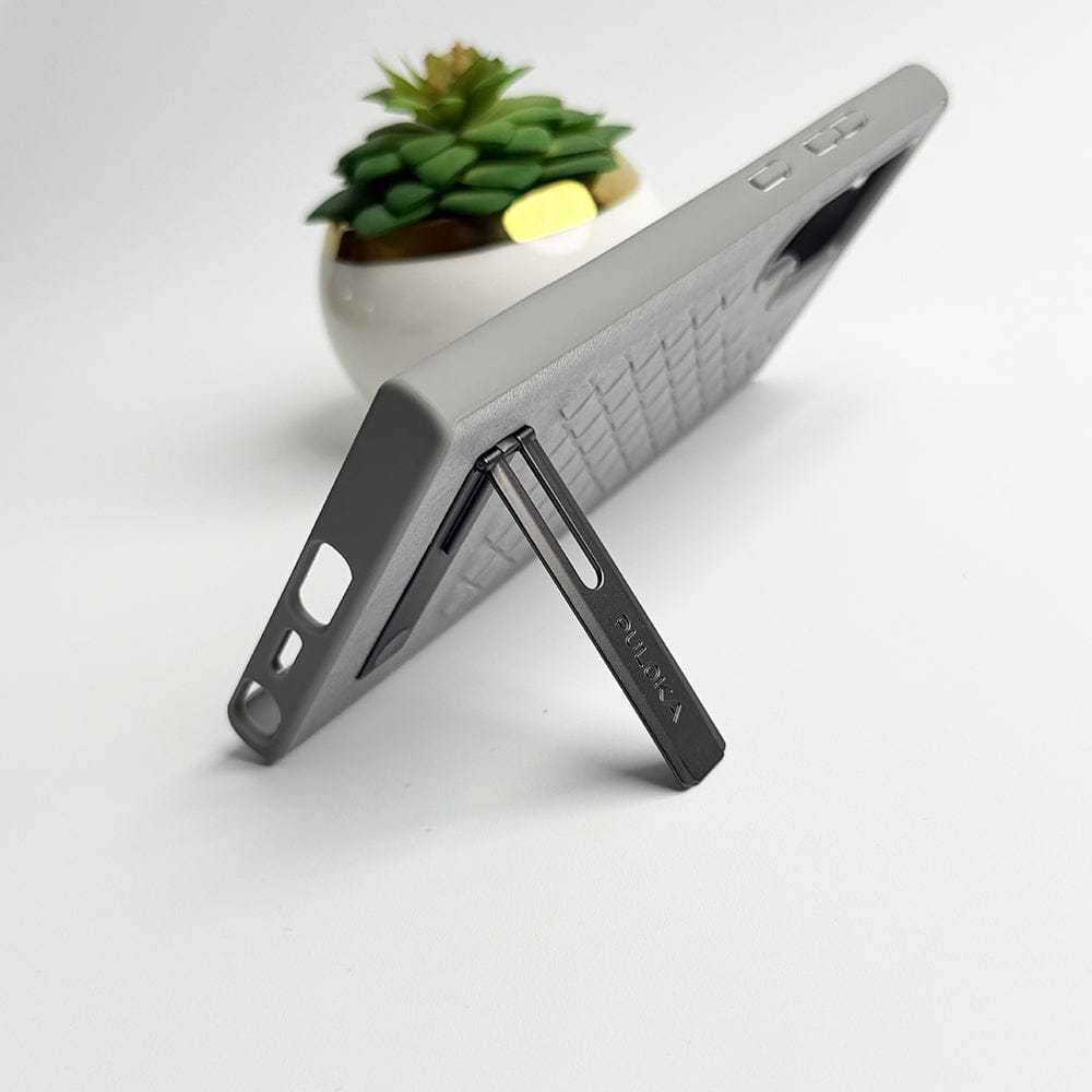 FRATO Samsung S24U Samsung Galaxy S24 Ultra Weave Leather with Metal Kickstand Slim Back Cover