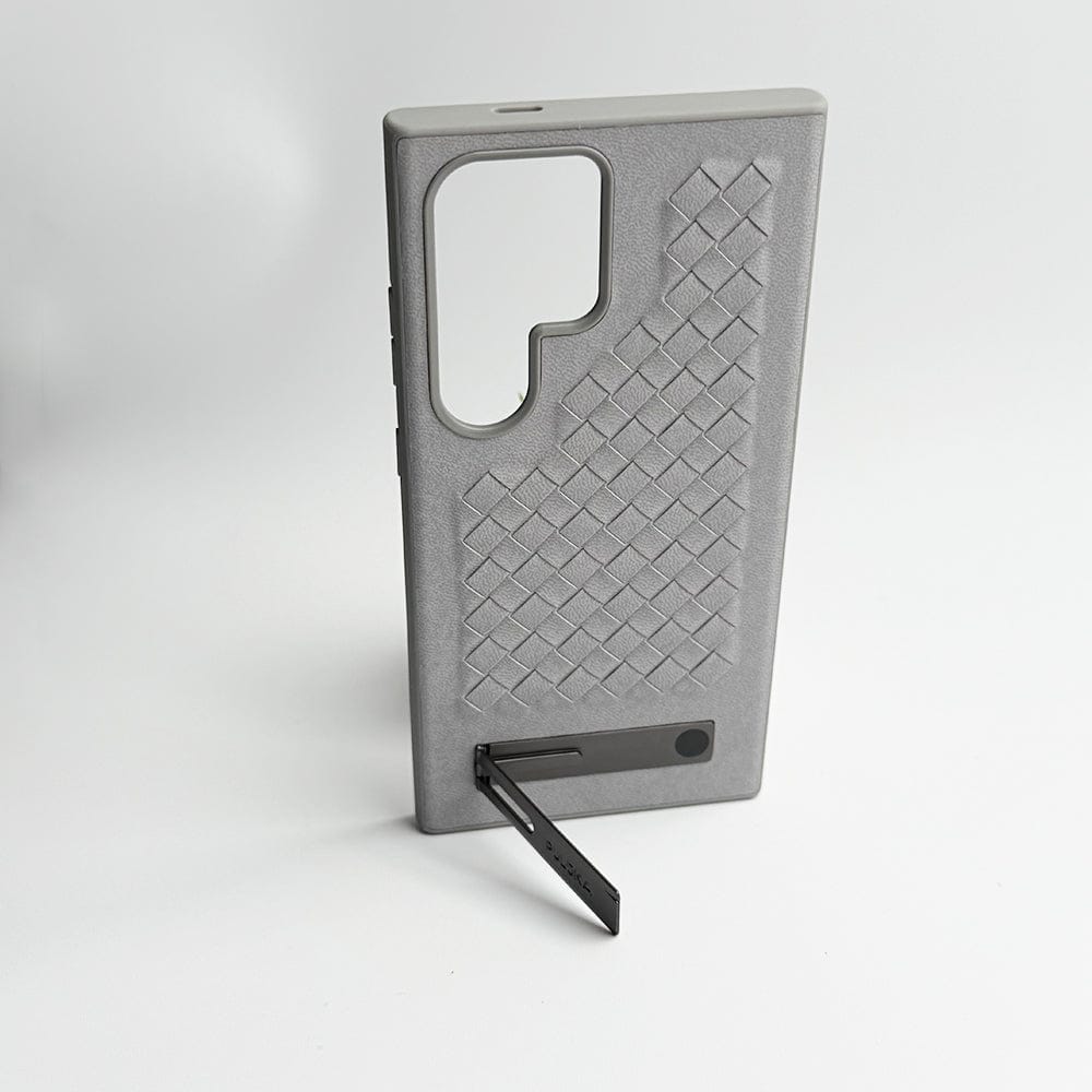 FRATO Samsung S24U Samsung Galaxy S24 Ultra Weave Leather with Metal Kickstand Slim Back Cover