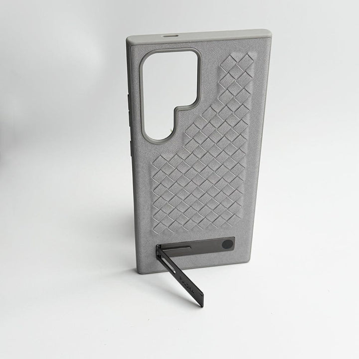 FRATO Samsung S24U Samsung Galaxy S24 Ultra Weave Leather with Metal Kickstand Slim Back Cover