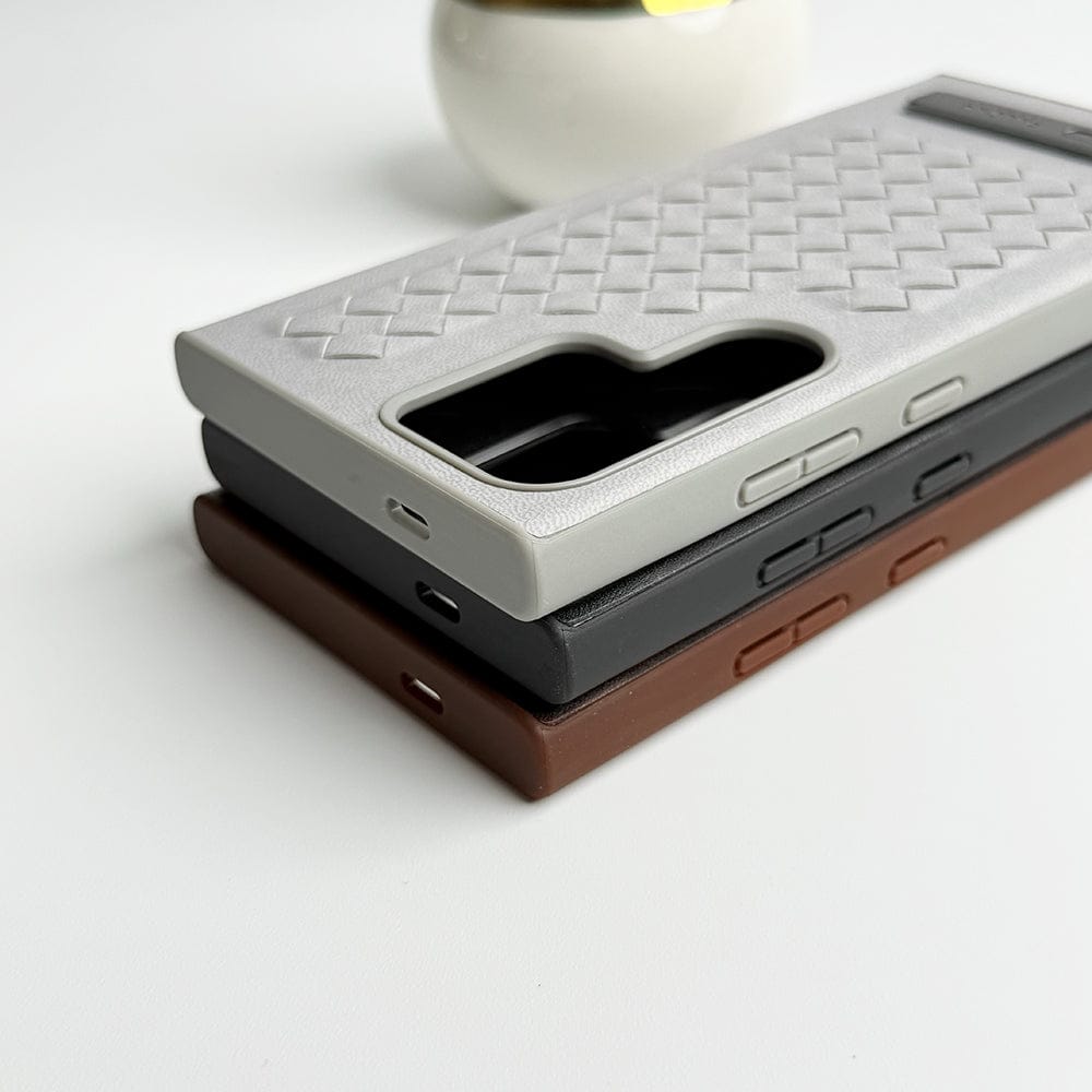 FRATO Samsung S24U Samsung Galaxy S24 Ultra Weave Leather with Metal Kickstand Slim Back Cover