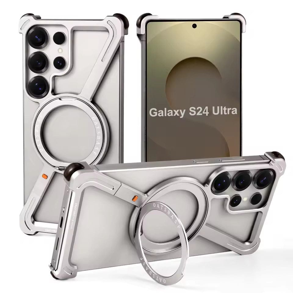FRATO Samsung S24U Titanium Silver Samsung Galaxy S24 Ultra Z Shape Aluminum Metal Rotating Kickstand Frameless Design