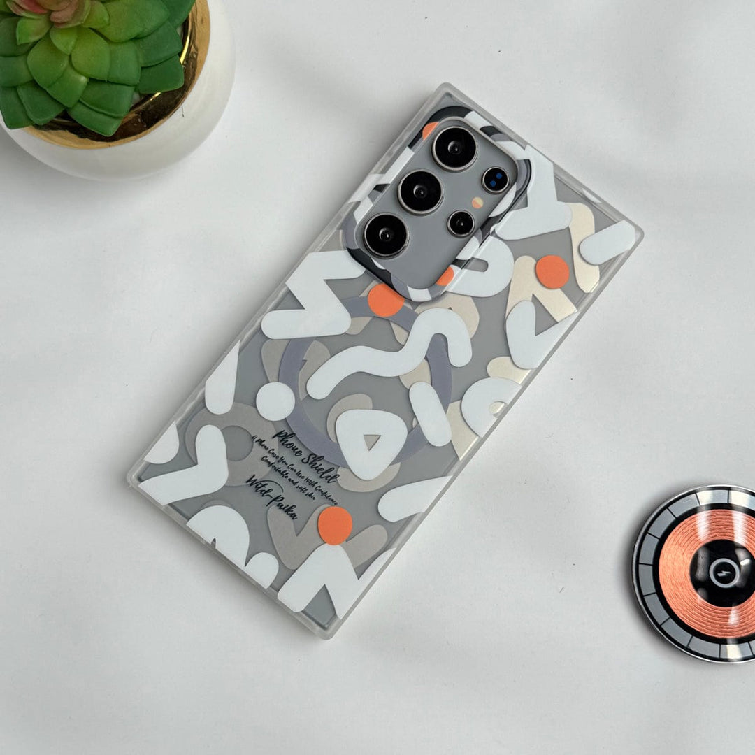 FRATO Samsung S24U White Samsung Galaxy S24 Ultra Geometric Graffiti Shockproof MagSafe Case Cover