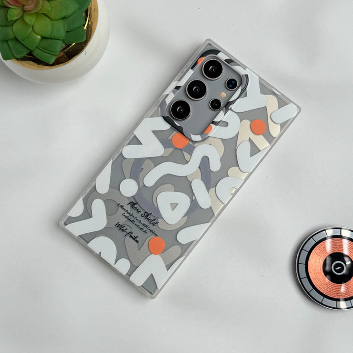 FRATO Samsung S24U White Samsung Galaxy S24 Ultra Geometric Graffiti Shockproof MagSafe Case Cover