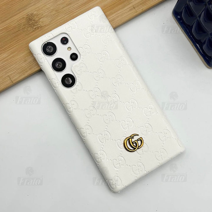 FRATO Samsung S24U White Samsung  Galaxy S24 Ultra Luxury GG Fashion Leather Brand Case Cover