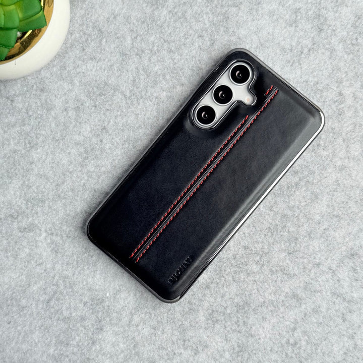 FRATO Samsung S25 Black Samsung Galaxy S25 PU Leather Middle Stitch Side Chrome Case Cover
