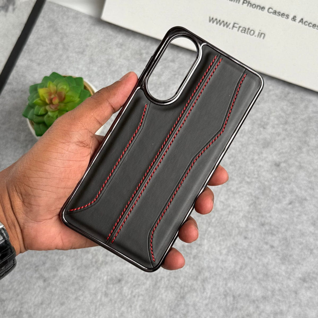 FRATO Samsung S25 Edge Black Samsung Galaxy S25 Edge PU Leather Stitch Chrome Case Cover
