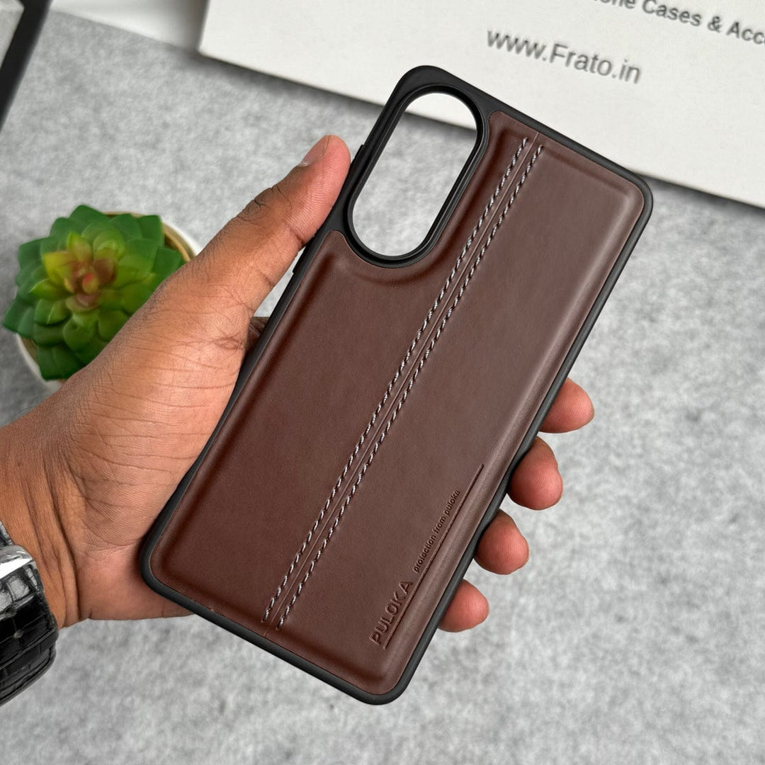 FRATO Samsung S25 Edge Brown Samsung Galaxy S25 Edge PU Leather Middle Stitch Case Cover