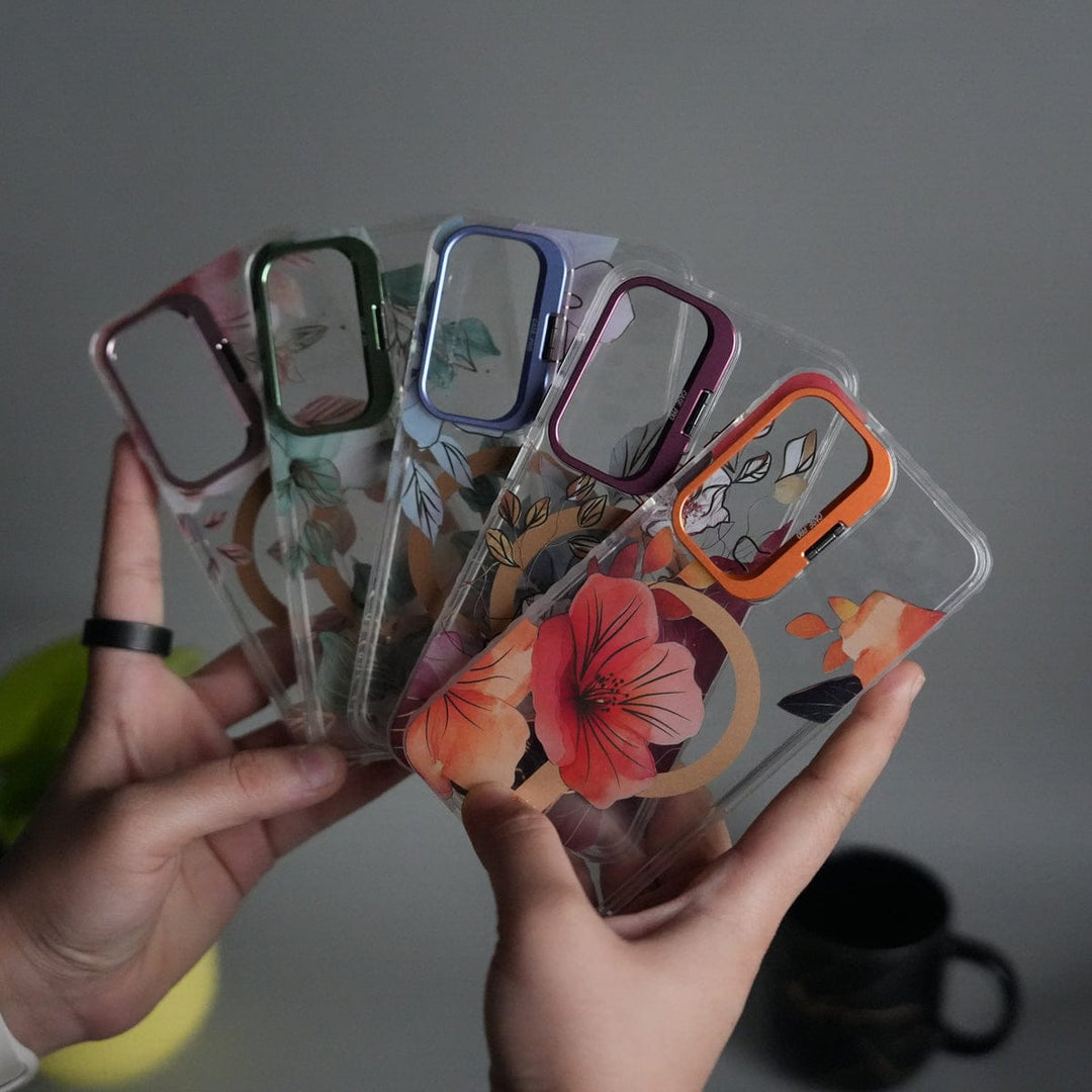 FRATO Samsung S25 Galaxy S25 FloraCrystal Clear Floral Design Case with Color Metal Camera Stand Frame