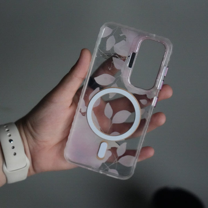 FRATO Samsung S25 Galaxy S25 FloraCrystal Clear Floral Design Case with Color Metal Camera Stand Frame