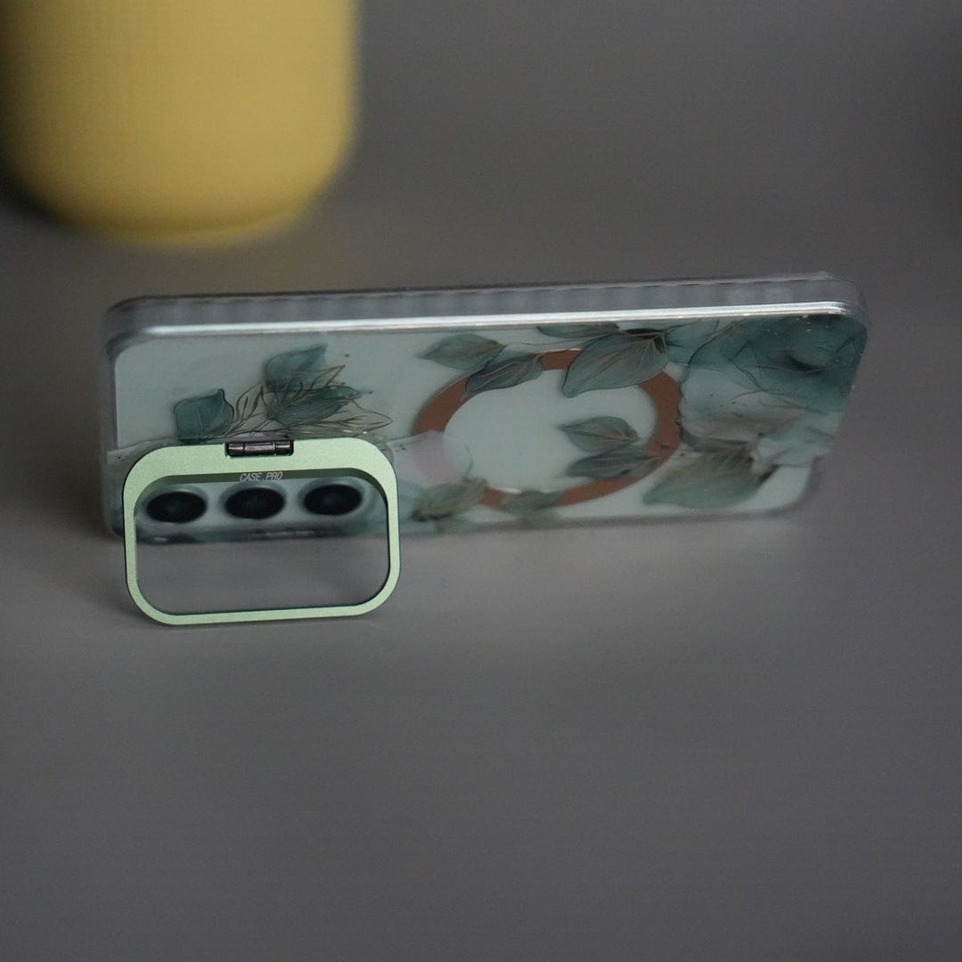 FRATO Samsung S25 Galaxy S25 FloraCrystal Clear Floral Design Case with Color Metal Camera Stand Frame