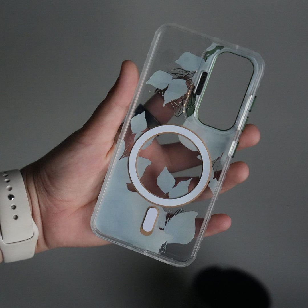 FRATO Samsung S25 Galaxy S25 FloraCrystal Clear Floral Design Case with Color Metal Camera Stand Frame