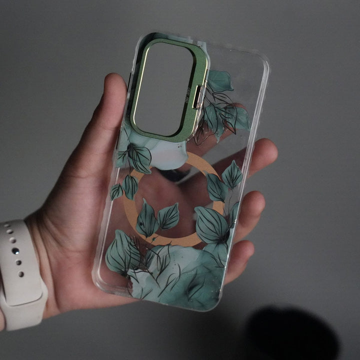 FRATO Samsung S25 Galaxy S25 FloraCrystal Clear Floral Design Case with Color Metal Camera Stand Frame