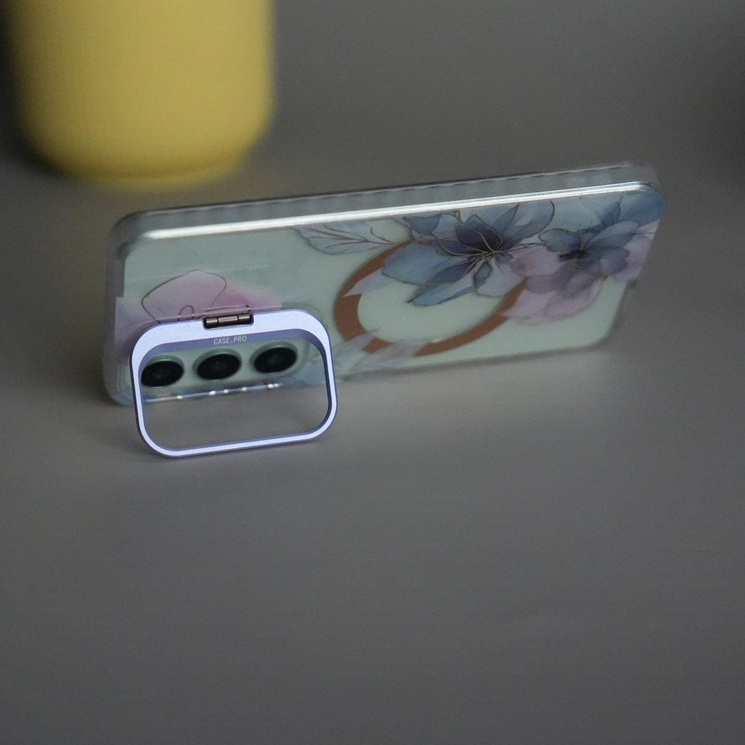 FRATO Samsung S25 Galaxy S25 FloraCrystal Clear Floral Design Case with Color Metal Camera Stand Frame