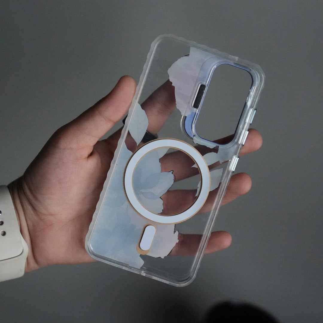 FRATO Samsung S25 Galaxy S25 FloraCrystal Clear Floral Design Case with Color Metal Camera Stand Frame