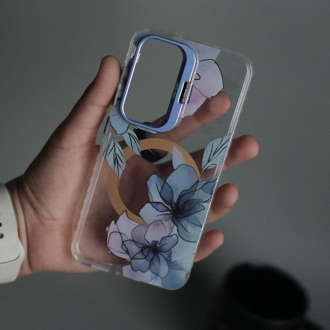 FRATO Samsung S25 Galaxy S25 FloraCrystal Clear Floral Design Case with Color Metal Camera Stand Frame