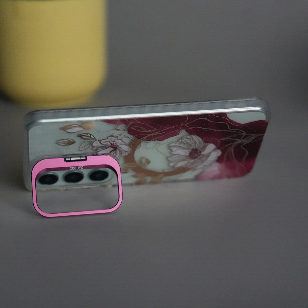 FRATO Samsung S25 Galaxy S25 FloraCrystal Clear Floral Design Case with Color Metal Camera Stand Frame