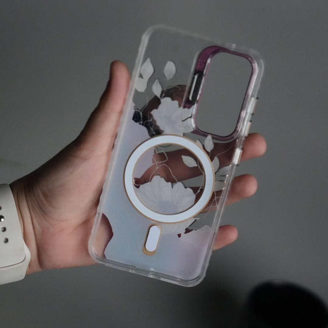 FRATO Samsung S25 Galaxy S25 FloraCrystal Clear Floral Design Case with Color Metal Camera Stand Frame