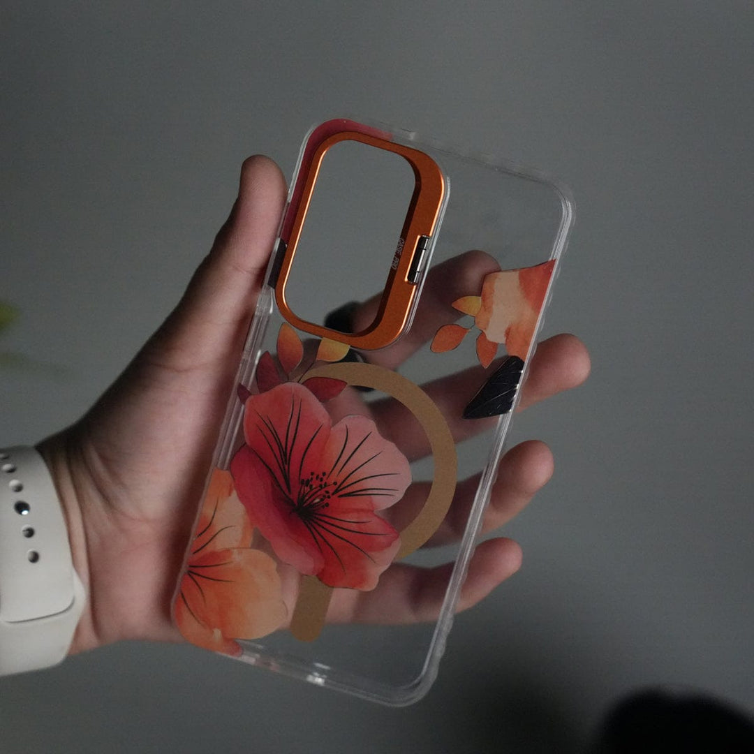 FRATO Samsung S25 Galaxy S25 FloraCrystal Clear Floral Design Case with Color Metal Camera Stand Frame
