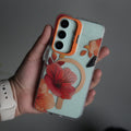 Galaxy S24 Flora Crystal Clear Floral Design Case with Color Metal Camera Stand Frame