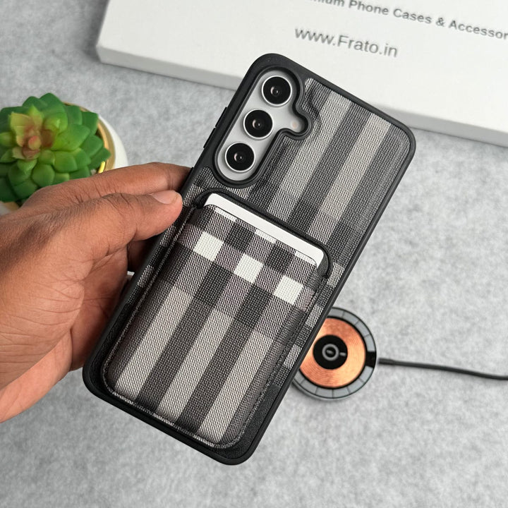 FRATO Samsung S25 Plus Samsung Galaxy S25 Plus Checks Leather Case With Detachable Magnetic Magsafe Card Holder Cover