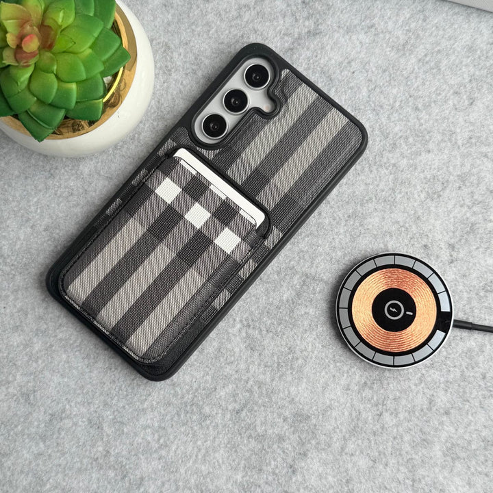 FRATO Samsung S25 Plus Samsung Galaxy S25 Plus Checks Leather Case With Detachable Magnetic Magsafe Card Holder Cover