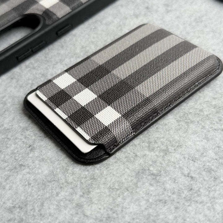 FRATO Samsung S25 Plus Samsung Galaxy S25 Plus Checks Leather Case With Detachable Magnetic Magsafe Card Holder Cover