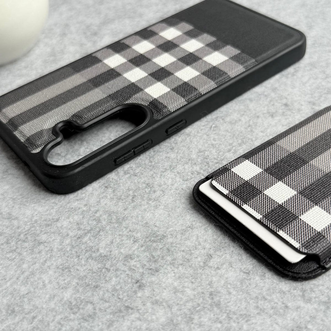 FRATO Samsung S25 Plus Samsung Galaxy S25 Plus Checks Leather Case With Detachable Magnetic Magsafe Card Holder Cover