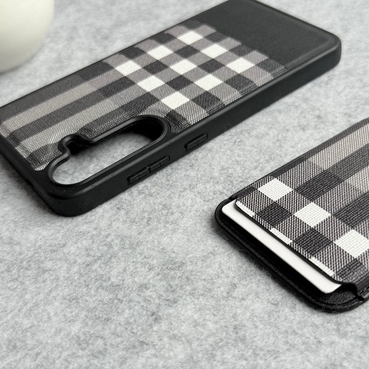 FRATO Samsung S25 Plus Samsung Galaxy S25 Plus Checks Leather Case With Detachable Magnetic Magsafe Card Holder Cover