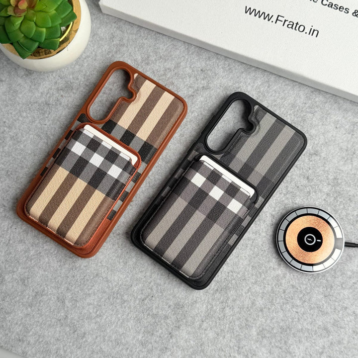 FRATO Samsung S25 Plus Samsung Galaxy S25 Plus Checks Leather Case With Detachable Magnetic Magsafe Card Holder Cover