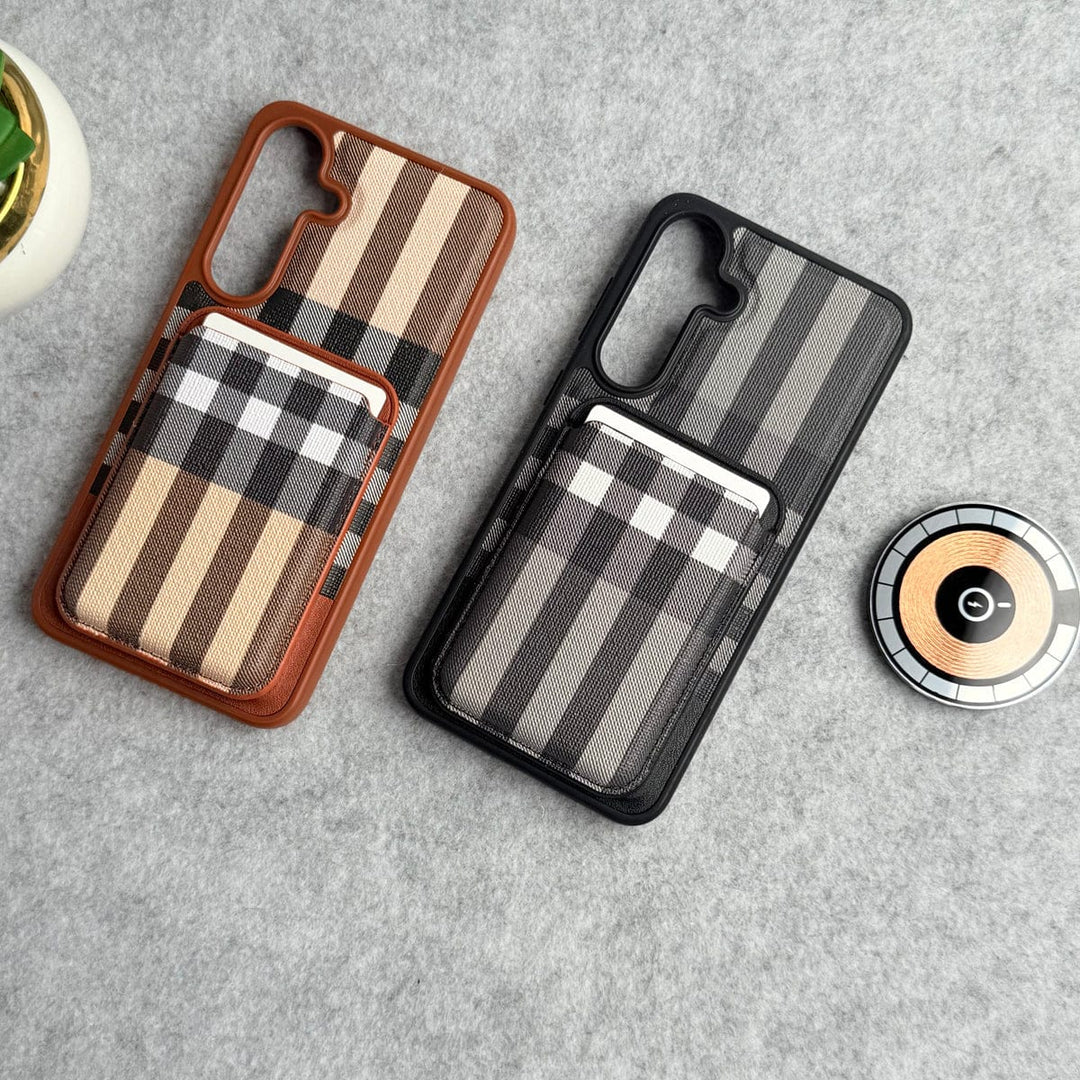 FRATO Samsung S25 Plus Samsung Galaxy S25 Plus Checks Leather Case With Detachable Magnetic Magsafe Card Holder Cover