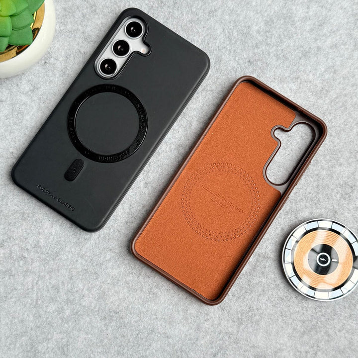 FRATO Samsung S25 Samsung Galaxy S25 Premium PU Leather Metal MagSafe Ring Cover