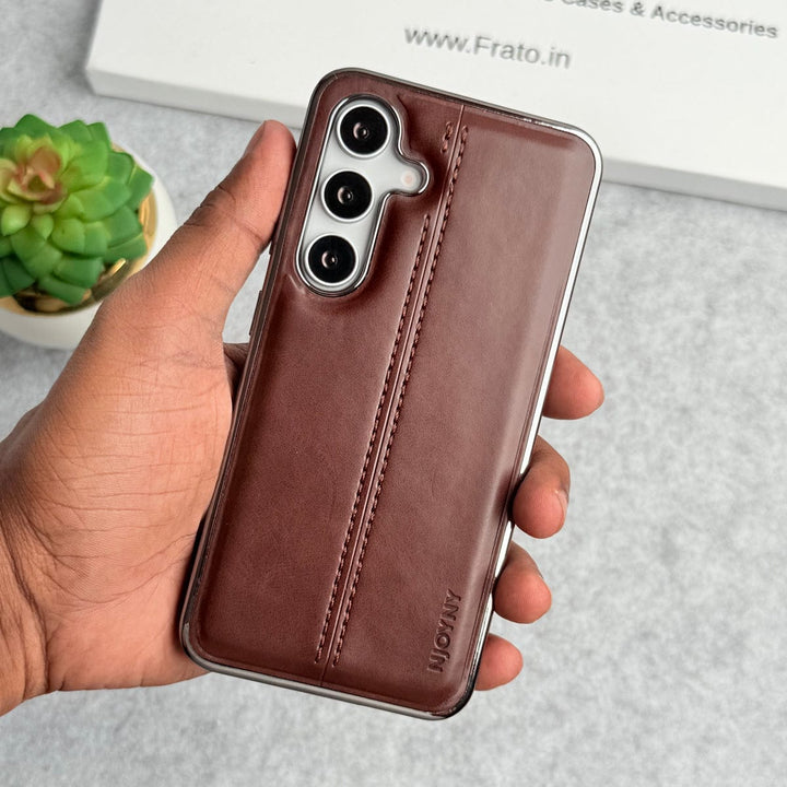 FRATO Samsung S25 Samsung Galaxy S25 PU Leather Middle Stitch Side Chrome Case Cover