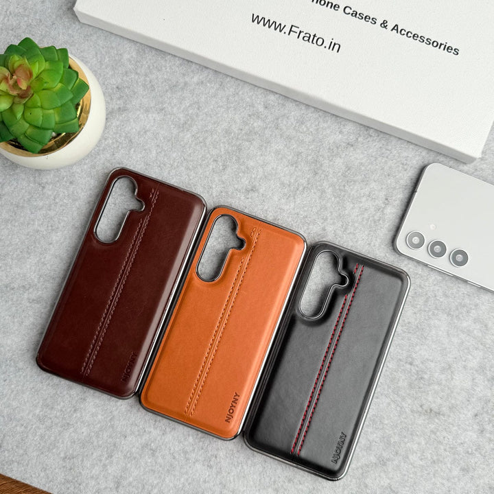 FRATO Samsung S25 Samsung Galaxy S25 PU Leather Middle Stitch Side Chrome Case Cover