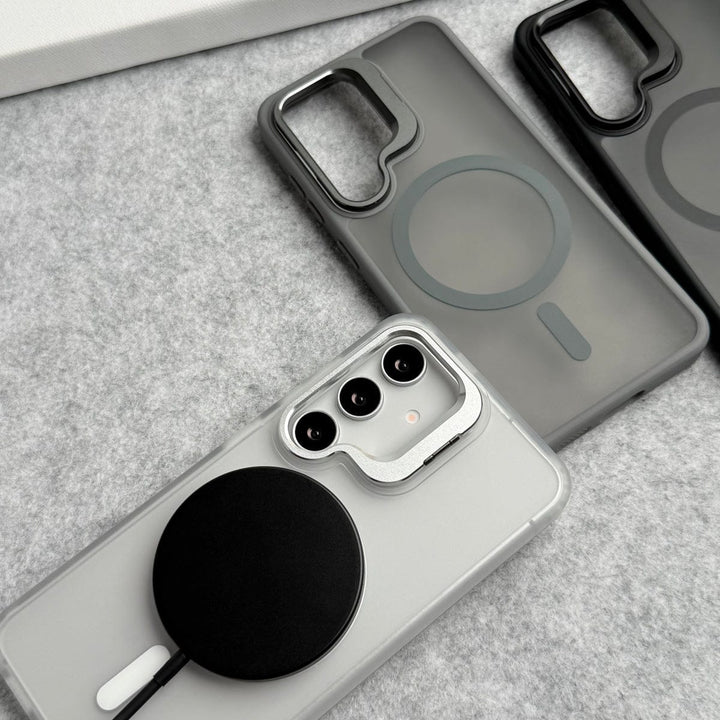 FRATO Samsung S25 Samsung Galaxy S25 Smoke MagSafe Cover With Metal Camera Bump Kick Stand