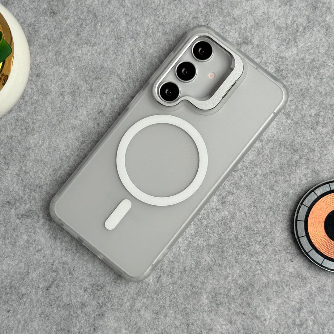 FRATO Samsung S25 Samsung Galaxy S25 Smoke MagSafe Cover With Metal Camera Bump Kick Stand