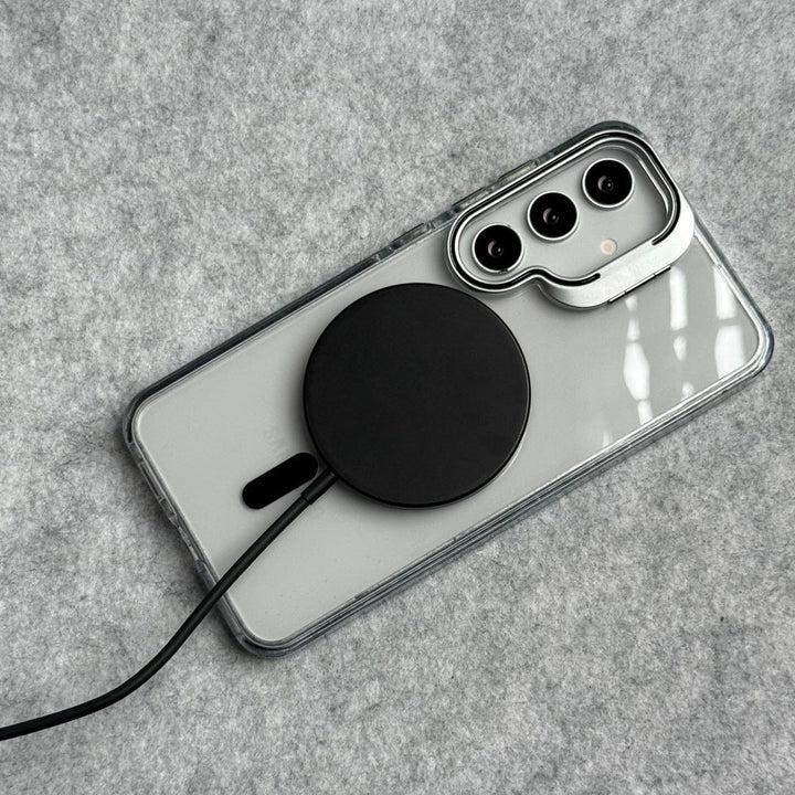 FRATO Samsung S25 Samsung Galaxy S25 Transparent MagSafe Cover With Metal Camera Bump Kick Stand