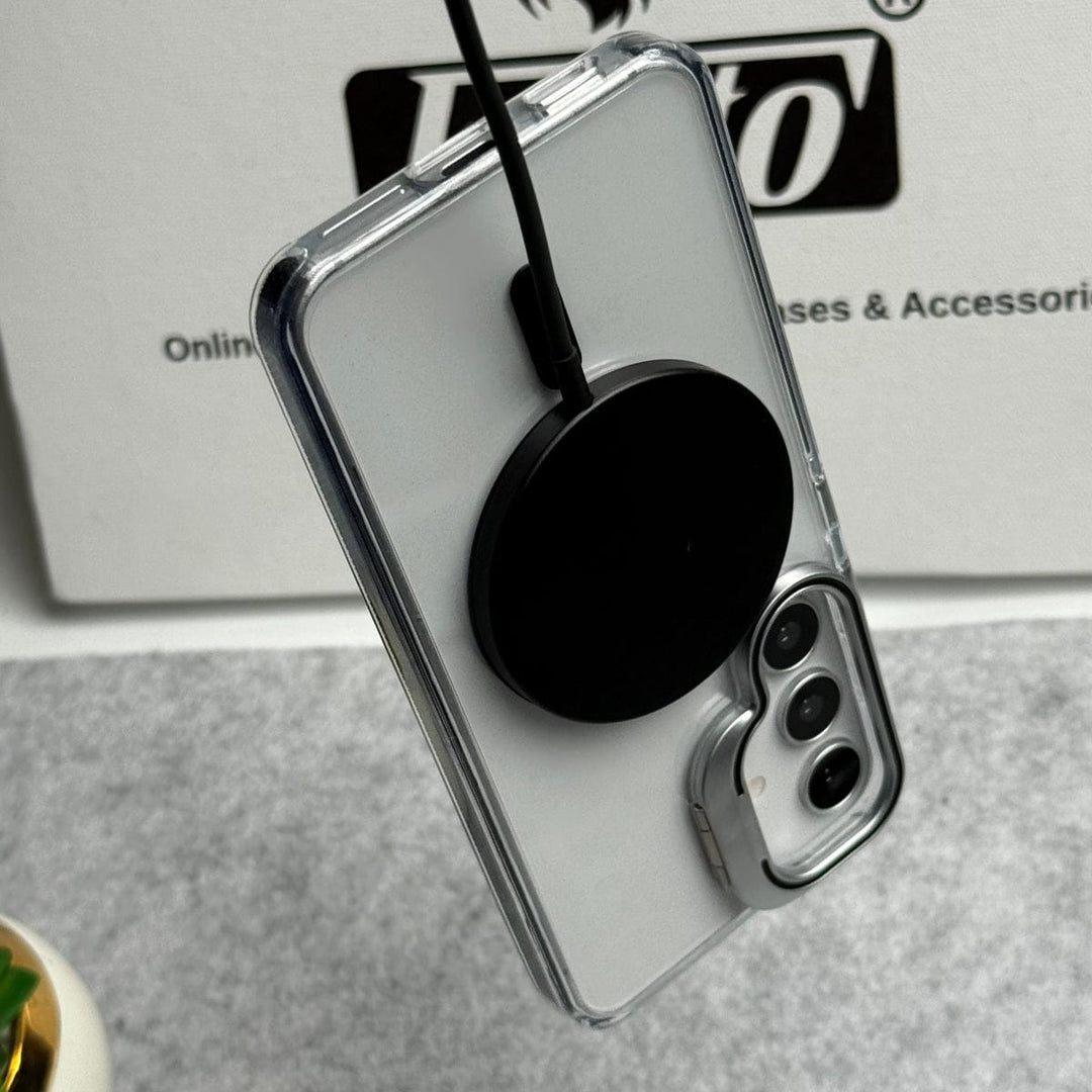 FRATO Samsung S25 Samsung Galaxy S25 Transparent MagSafe Cover With Metal Camera Bump Kick Stand