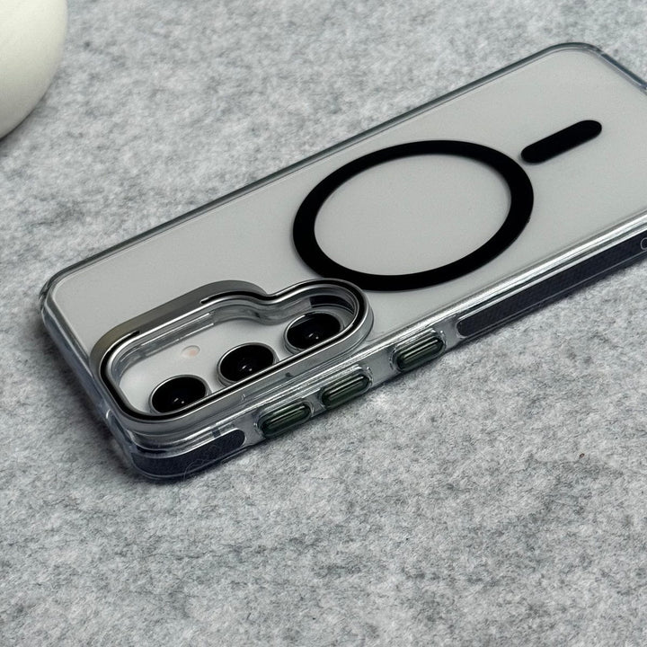 FRATO Samsung S25 Samsung Galaxy S25 Transparent MagSafe Cover With Metal Camera Bump Kick Stand