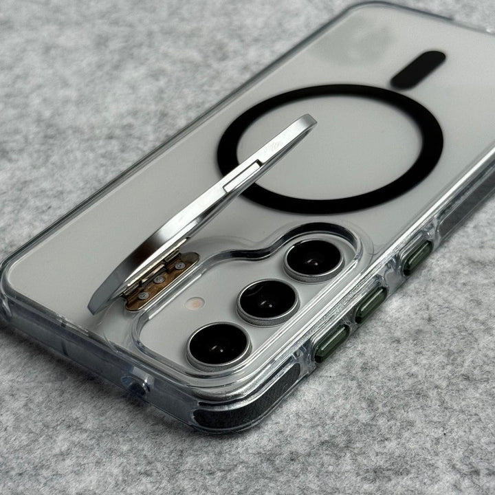FRATO Samsung S25 Samsung Galaxy S25 Transparent MagSafe Cover With Metal Camera Bump Kick Stand