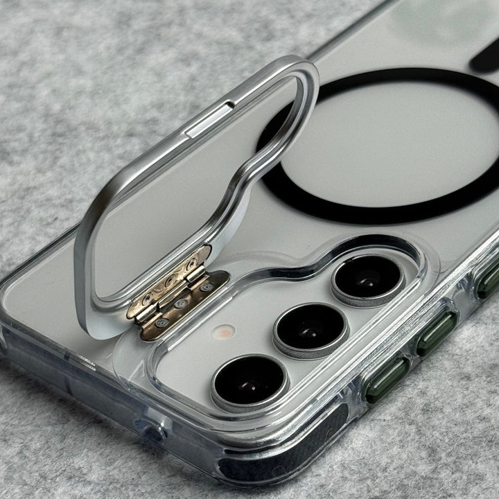 FRATO Samsung S25 Samsung Galaxy S25 Transparent MagSafe Cover With Metal Camera Bump Kick Stand