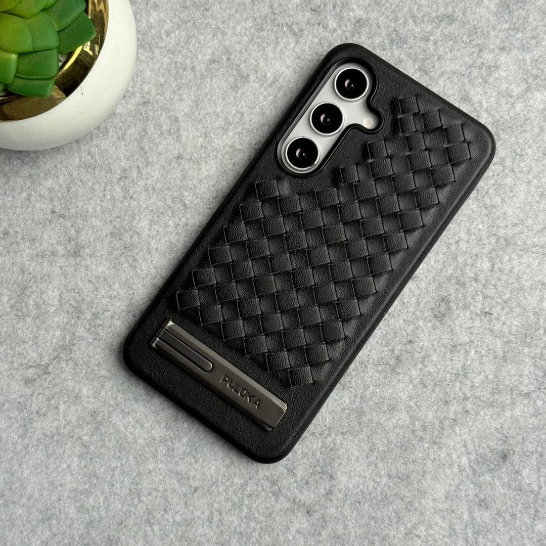 FRATO Samsung S25 Samsung Galaxy S25 Weave Leather with Metal Kickstand Slim Back Cover