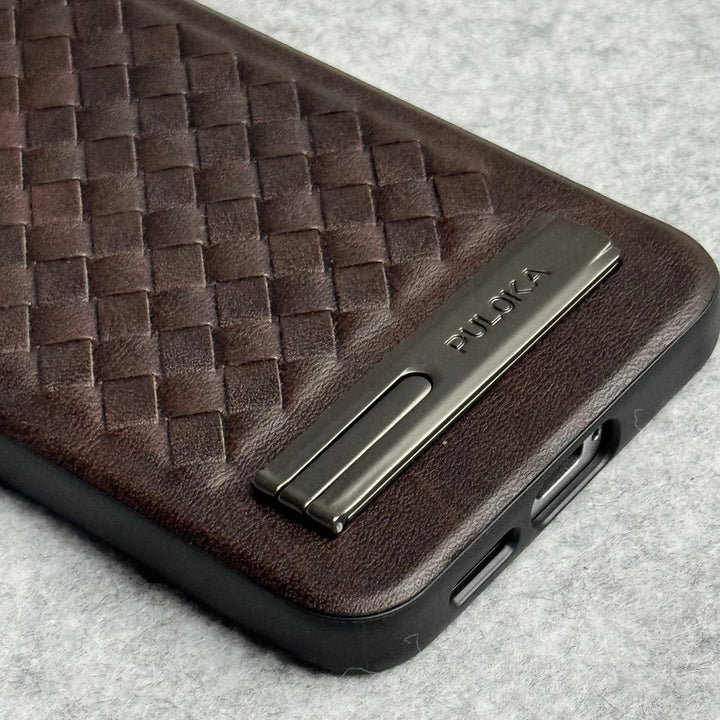 FRATO Samsung S25 Samsung Galaxy S25 Weave Leather with Metal Kickstand Slim Back Cover