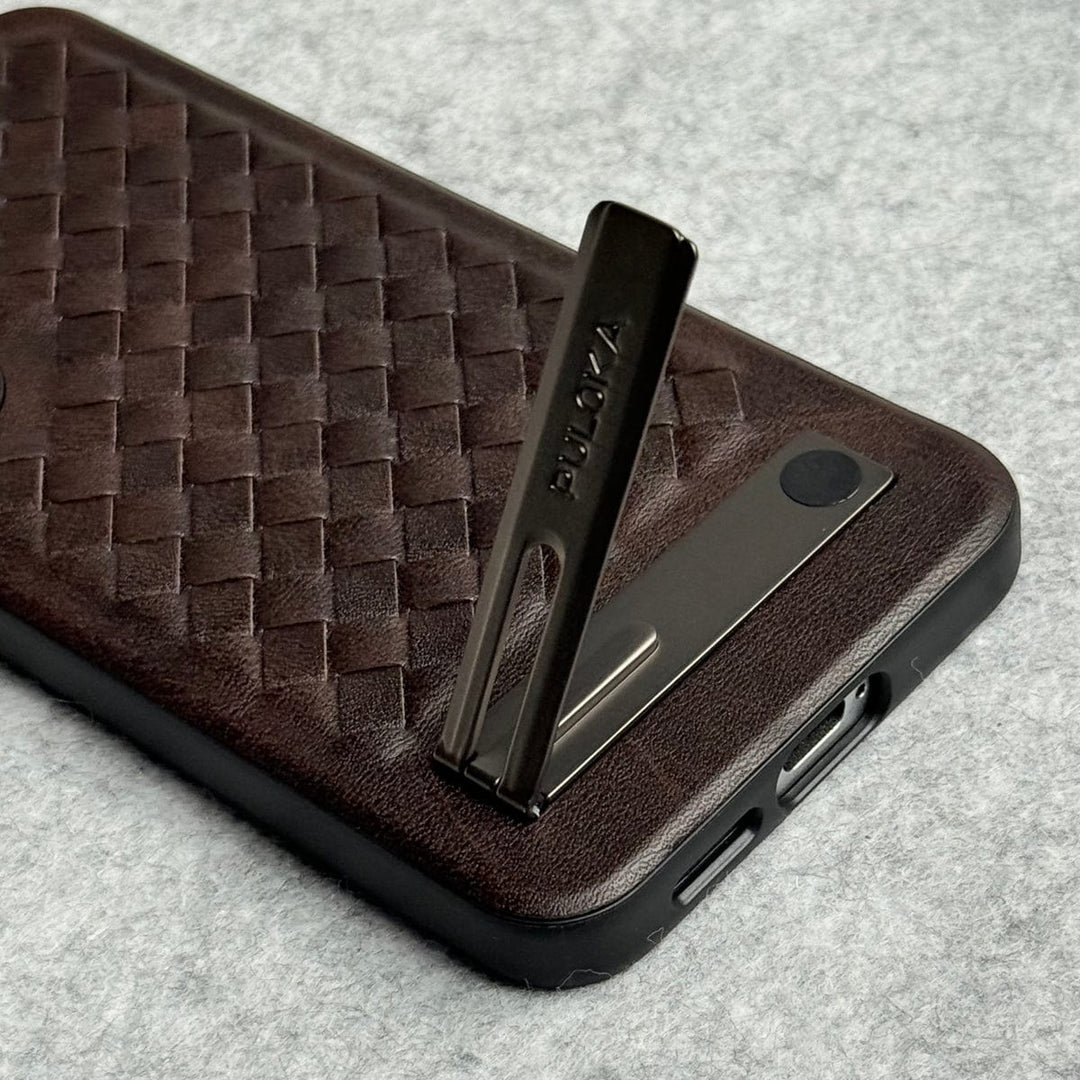 FRATO Samsung S25 Samsung Galaxy S25 Weave Leather with Metal Kickstand Slim Back Cover