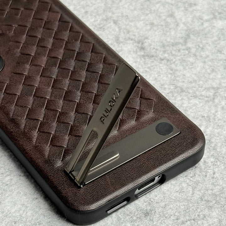 FRATO Samsung S25 Samsung Galaxy S25 Weave Leather with Metal Kickstand Slim Back Cover